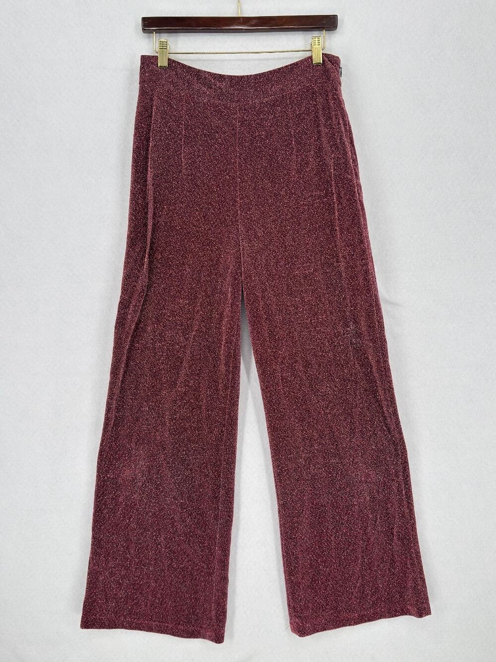 Neon Blonde Seventeen Sparkling Burgundy Red Metallic Flare Leg Pants Sz L